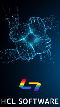 HCL Software Pride Logo mit aneinander haltenden 4 Händen